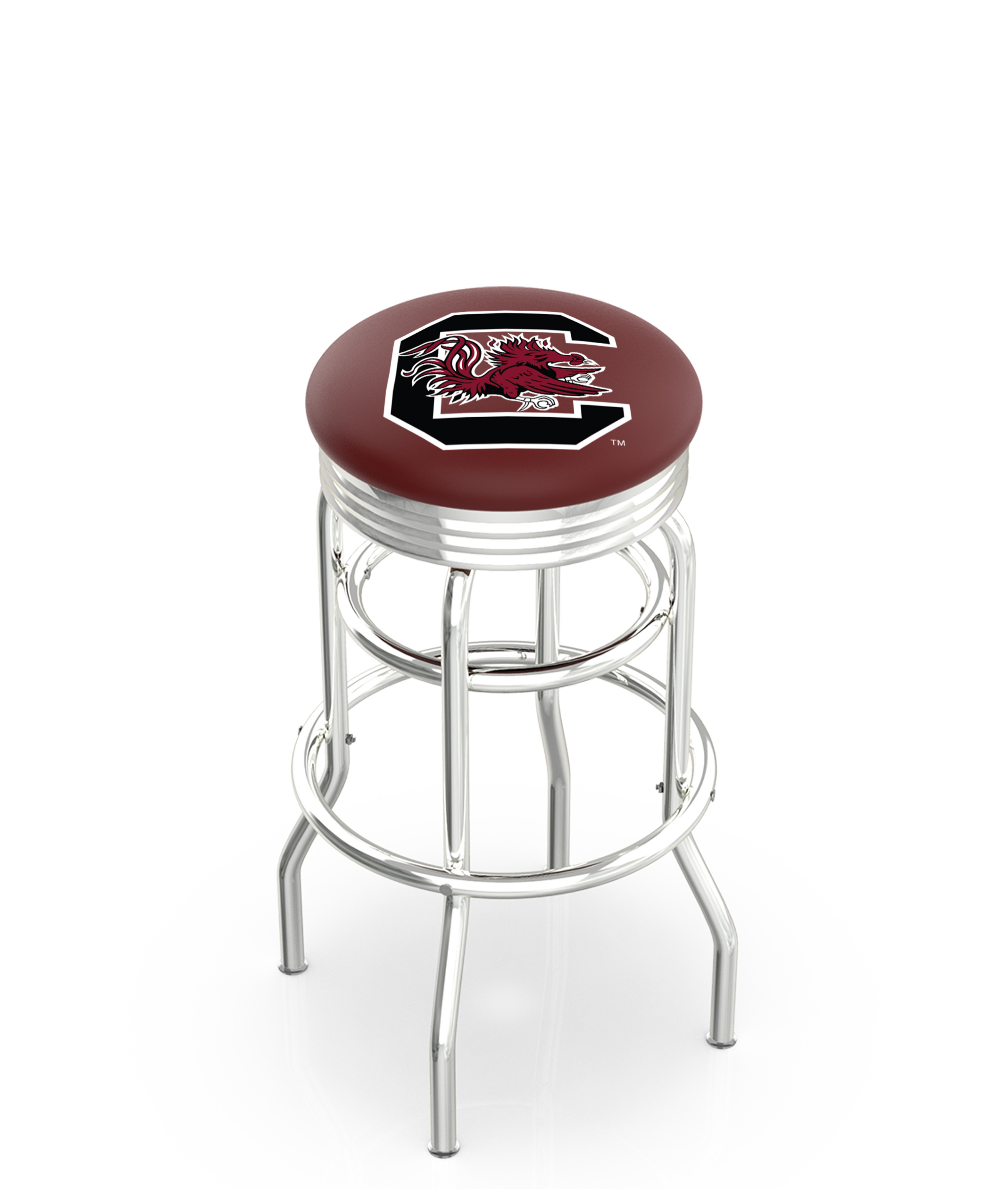 30" L7C3C - Chrome Double Ring South Carolina Swivel Bar Stool with 2.5" Ribbed Accent Ring by  Company