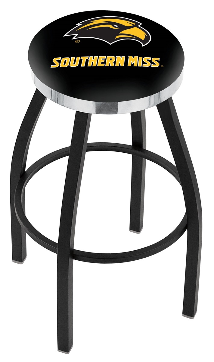 25" L8B2C - Black Wrinkle Southern Miss Swivel Bar Stool with Chrome Accent Ring by  Company