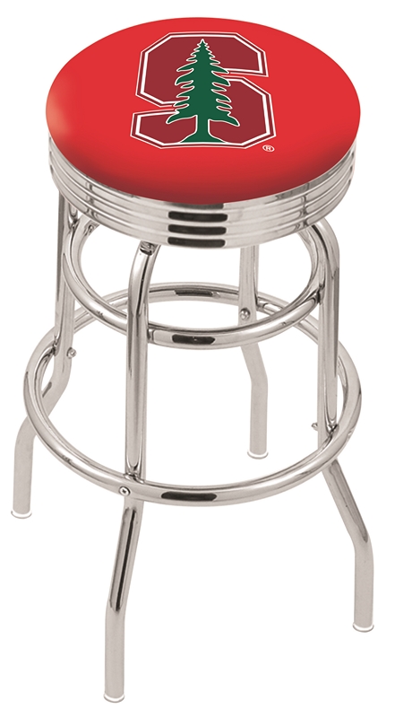30" L7C3C - Chrome Double Ring Stanford Swivel Bar Stool with 2.5" Ribbed Accent Ring by  Company