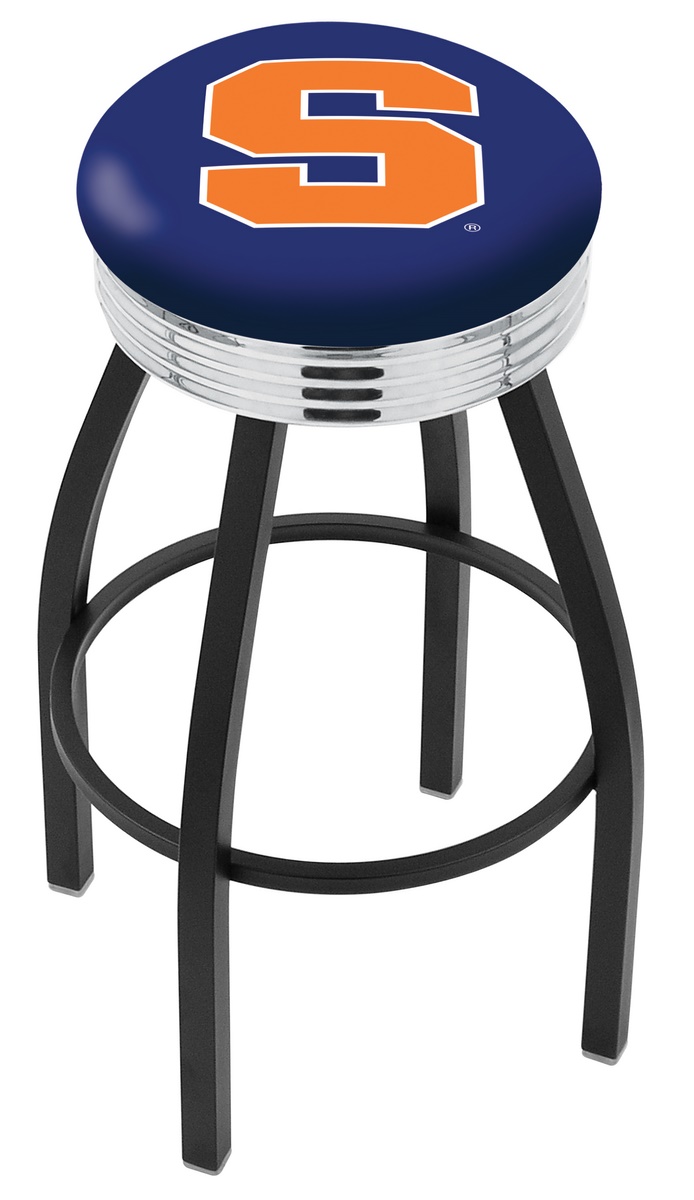 30" L8B3C - Black Wrinkle Syracuse Swivel Bar Stool with Chrome 2.5" Ribbed Accent Ring by  Company