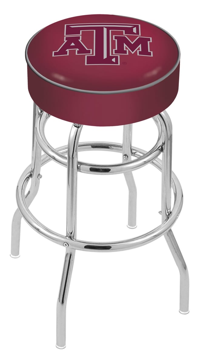 25" L7C1 - 4" Texas A&M Cushion Seat with Double-Ring Chrome Base Swivel Bar Stool by  Company