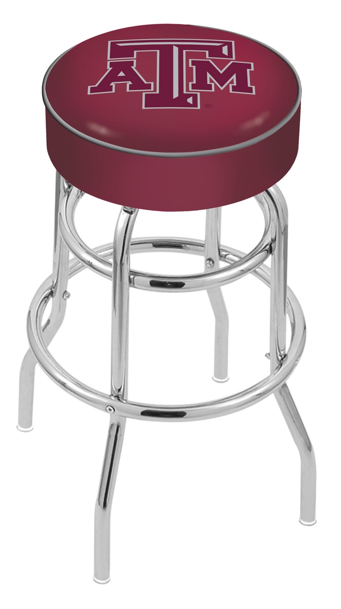30" L7C1 - 4" Texas A&M Cushion Seat with Double-Ring Chrome Base Swivel Bar Stool by  Company