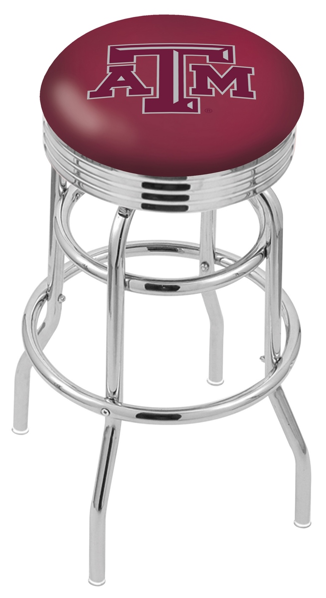 30" L7C3C - Chrome Double Ring Texas A&M Swivel Bar Stool with 2.5" Ribbed Accent Ring by  Company