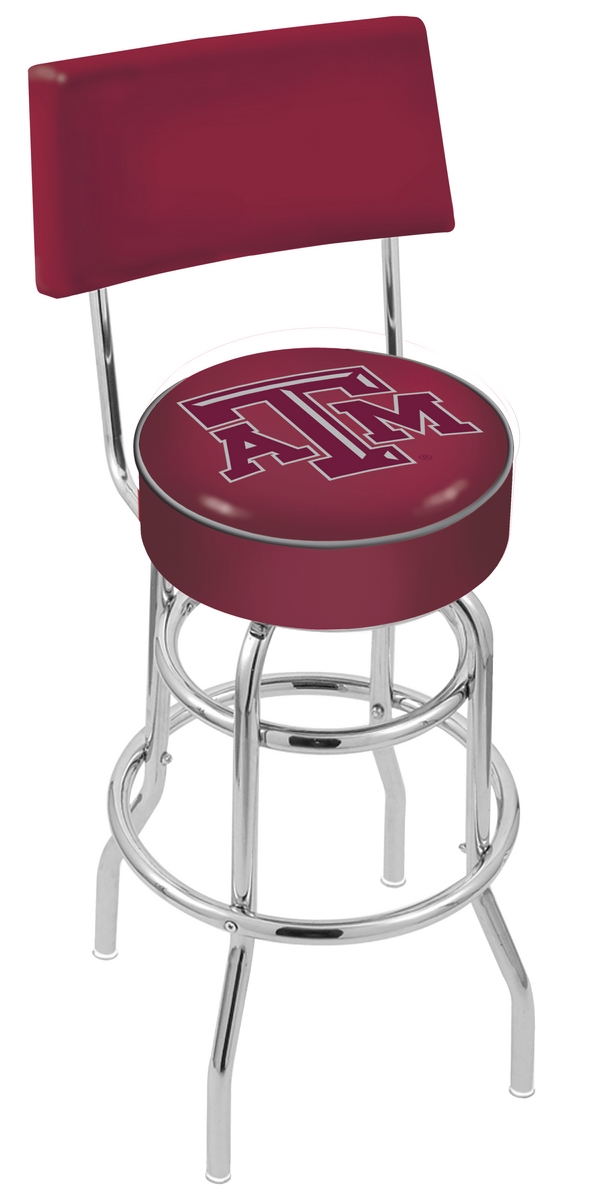 L7C425TexA-M 25 in. Chrome Double Ring Texas A&M Swivel Bar Stool With a Back