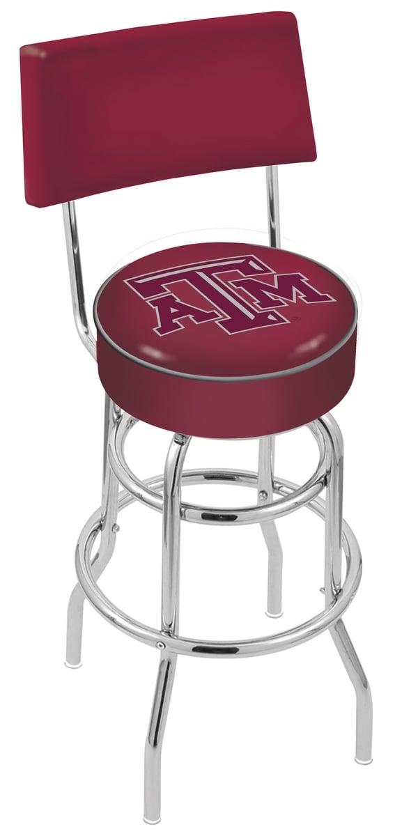L7C430TexA-M 30 in. Chrome Double Ring Texas A&M Swivel Bar Stool With a Back