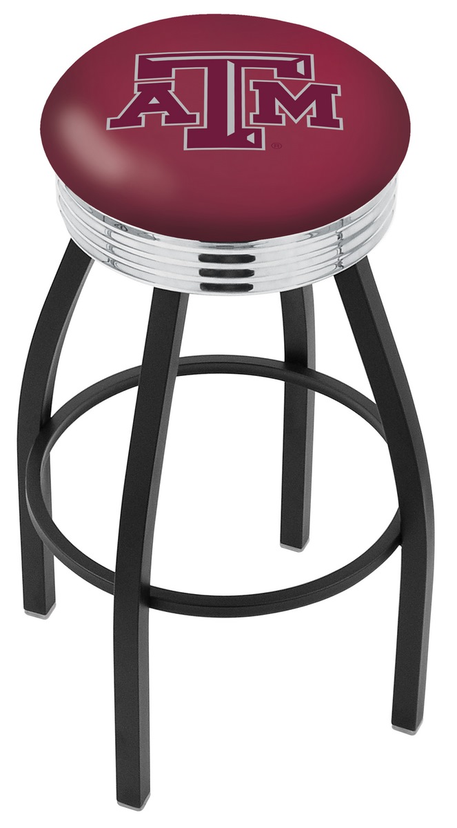 30" L8B3C - Black Wrinkle Texas A&M Swivel Bar Stool with Chrome 2.5" Ribbed Accent Ring by  Company