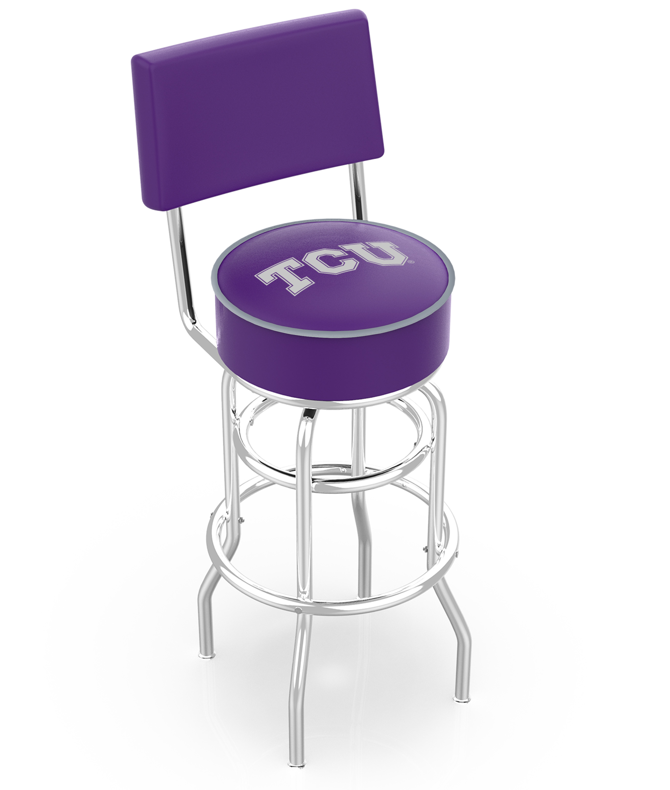L7C430TexChr 30 in. Chrome Double Ring TCU Swivel Bar Stool With a Back