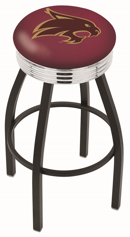 30" L8B3C - Black Wrinkle Texas State Swivel Bar Stool with Chrome 2.5" Ribbed Accent Ring by  Company