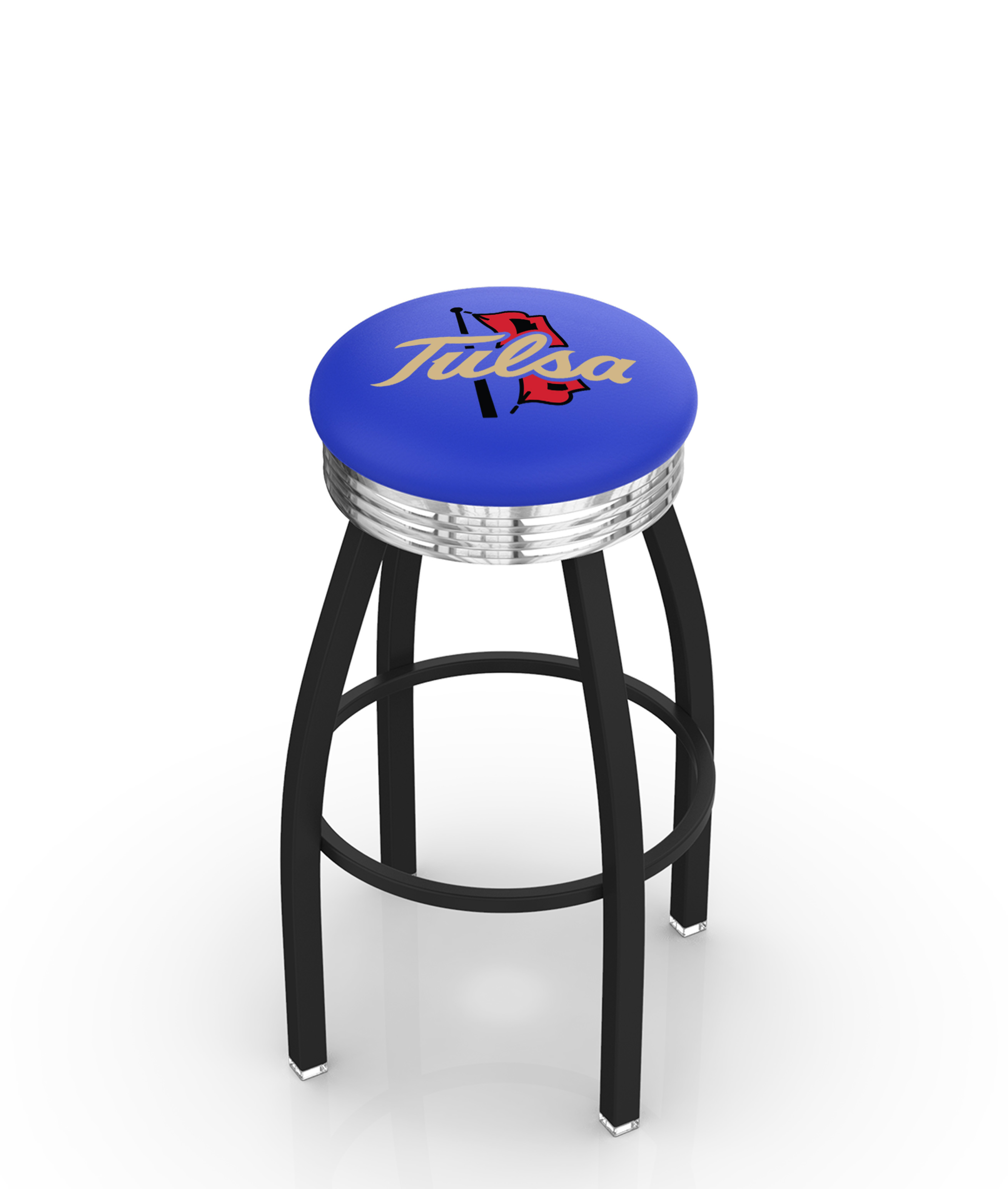 30" L8B3C - Black Wrinkle Tulsa Swivel Bar Stool with Chrome 2.5" Ribbed Accent Ring by  Company