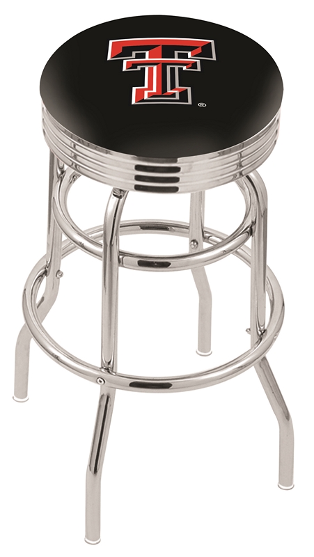 25" L7C3C - Chrome Double Ring Texas Tech Swivel Bar Stool with 2.5" Ribbed Accent Ring by  Company