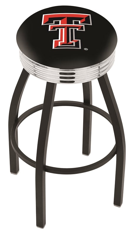 30" L8B3C - Black Wrinkle Texas Tech Swivel Bar Stool with Chrome 2.5" Ribbed Accent Ring by  Company