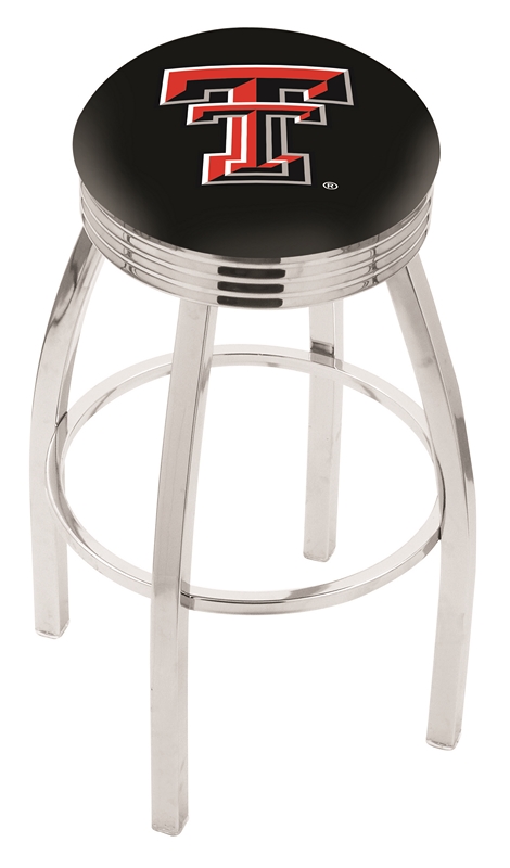 25" L8C3C - Chrome Texas Tech Swivel Bar Stool with 2.5" Ribbed Accent Ring by  Company