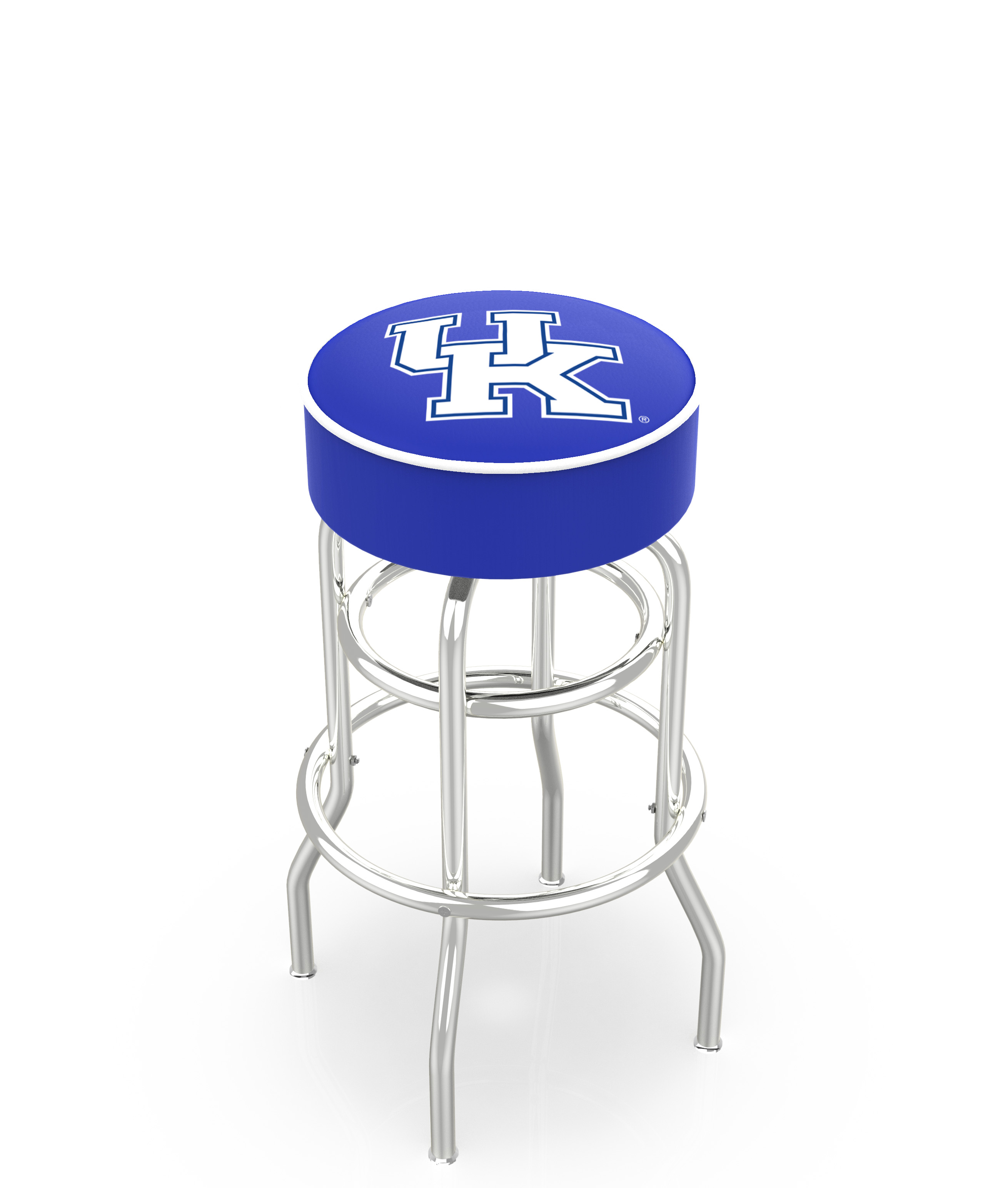 30" L7C1 - 4" Kentucky "UK" Cushion Seat with Double-Ring Chrome Base Swivel Bar Stool by  Company