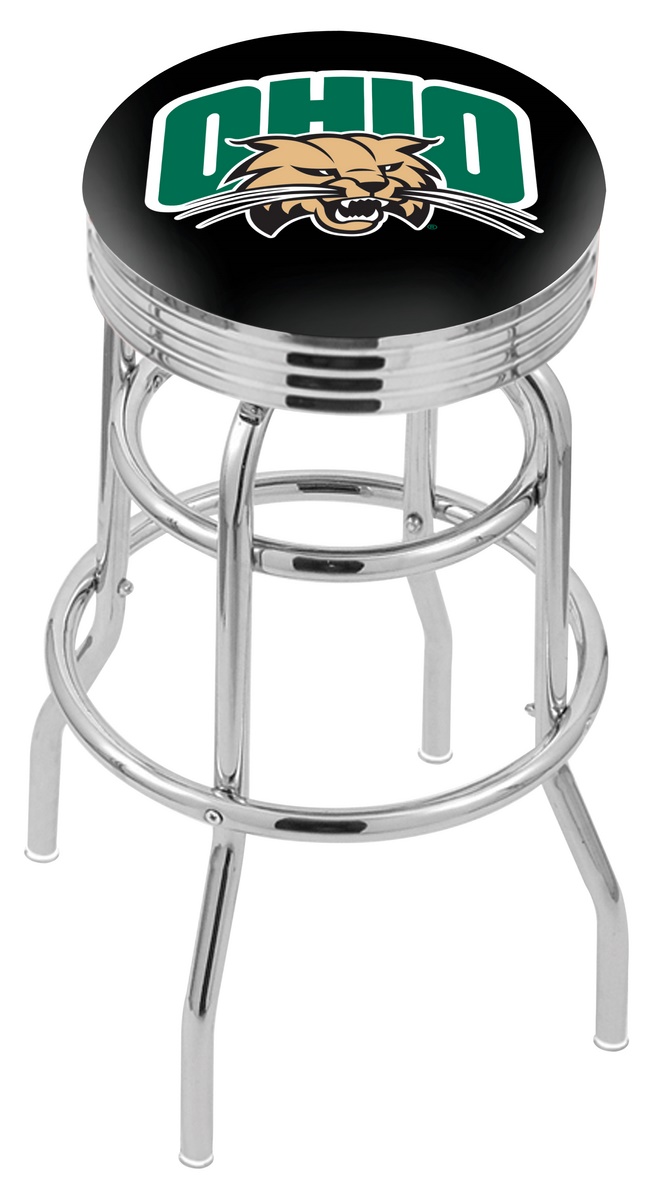 30" L7C3C - Chrome Double Ring Ohio University Swivel Bar Stool with 2.5" Ribbed Accent Ring by  Company