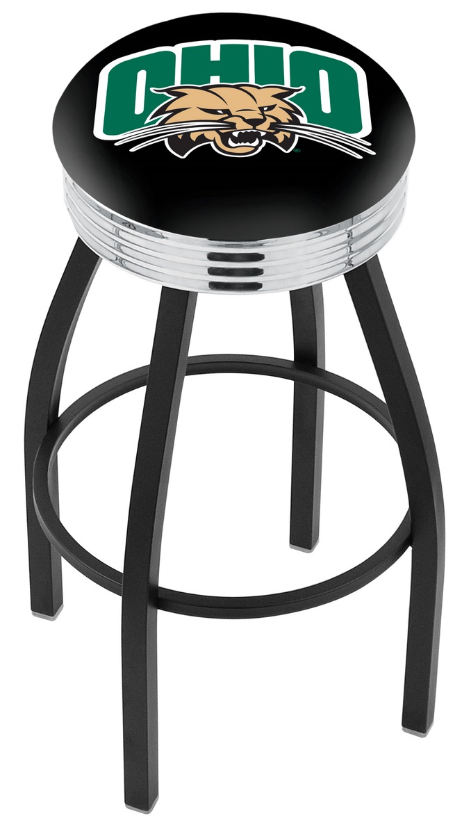 25" L8B3C - Black Wrinkle Ohio University Swivel Bar Stool with Chrome 2.5" Ribbed Accent Ring by  Company
