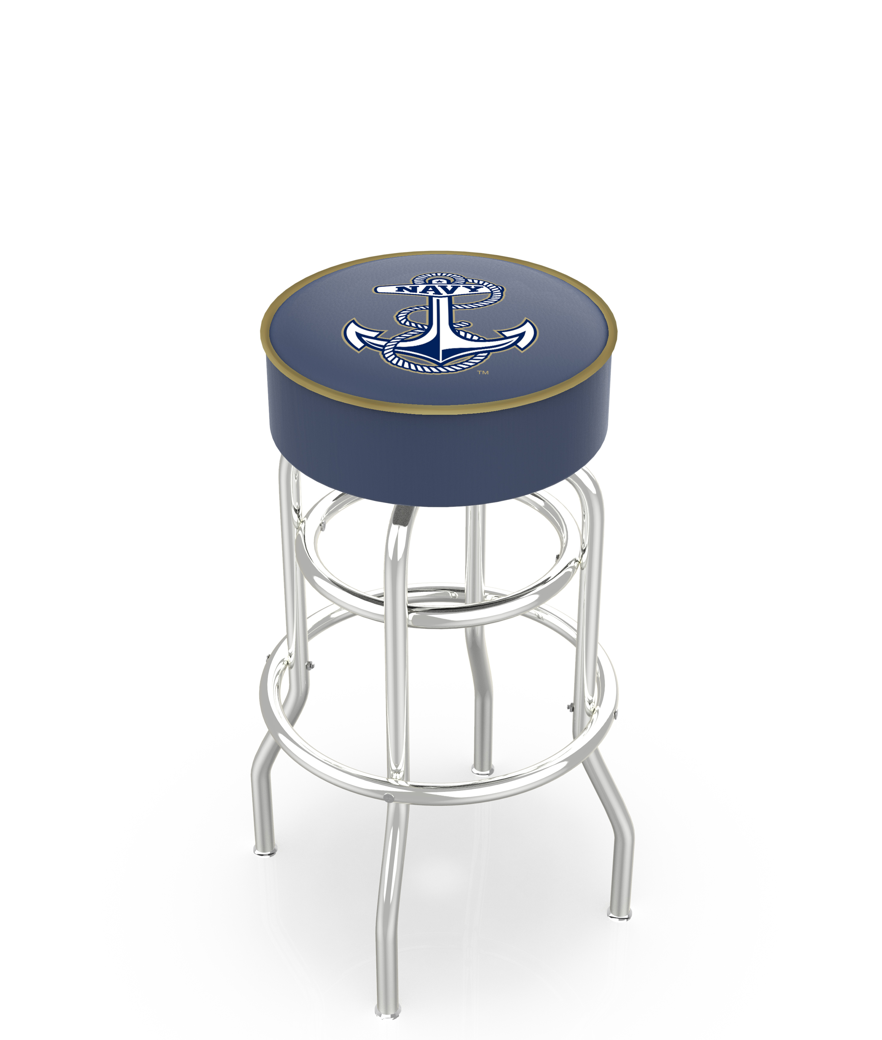 30" L7C1 - 4" US Naval Academy (NAVY) Cushion Seat with Double-Ring Chrome Base Swivel Bar Stool by  Company