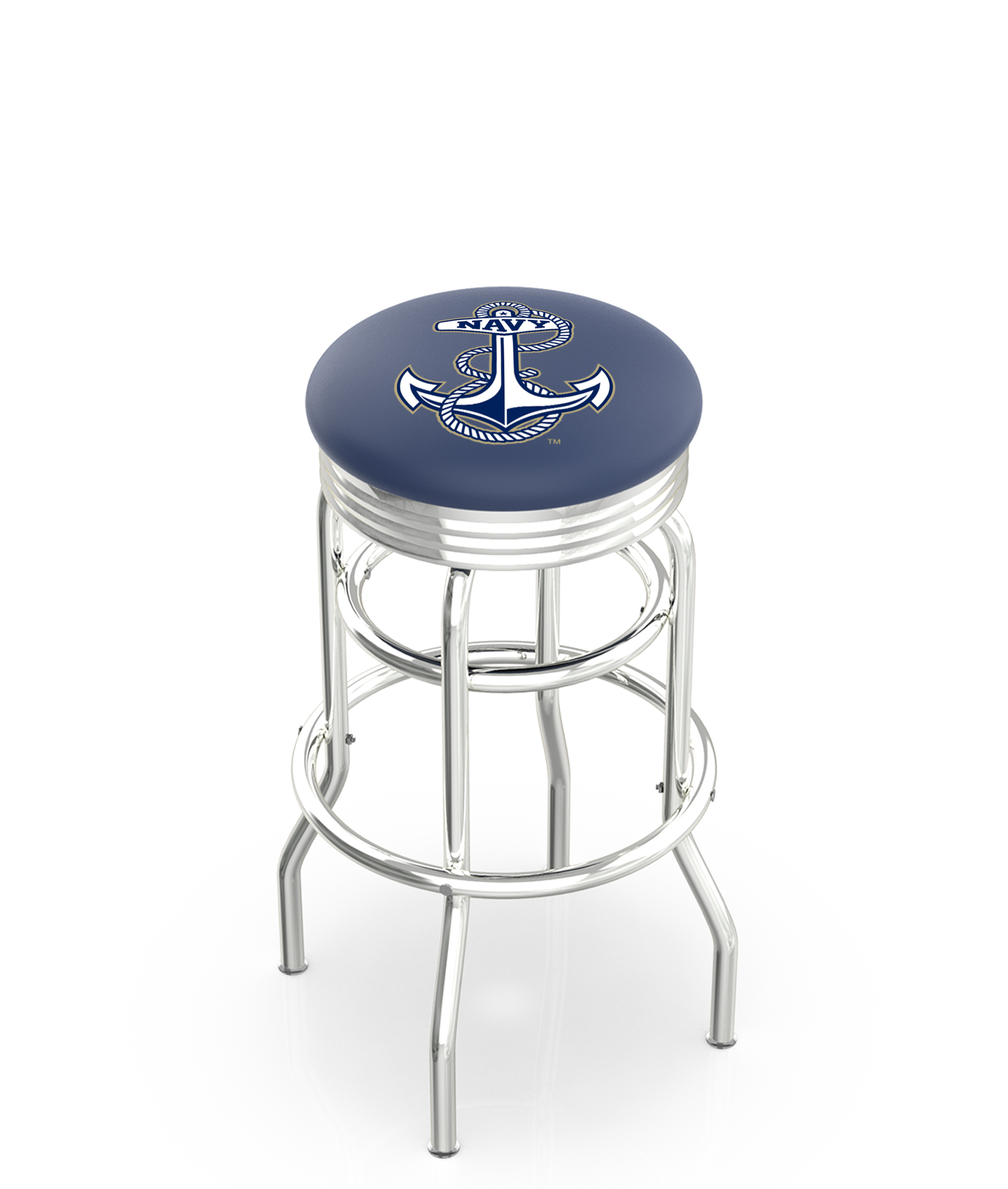 30" L7C3C - Chrome Double Ring US Naval Academy (NAVY) Swivel Bar Stool with 2.5" Ribbed Accent Ring by  Company