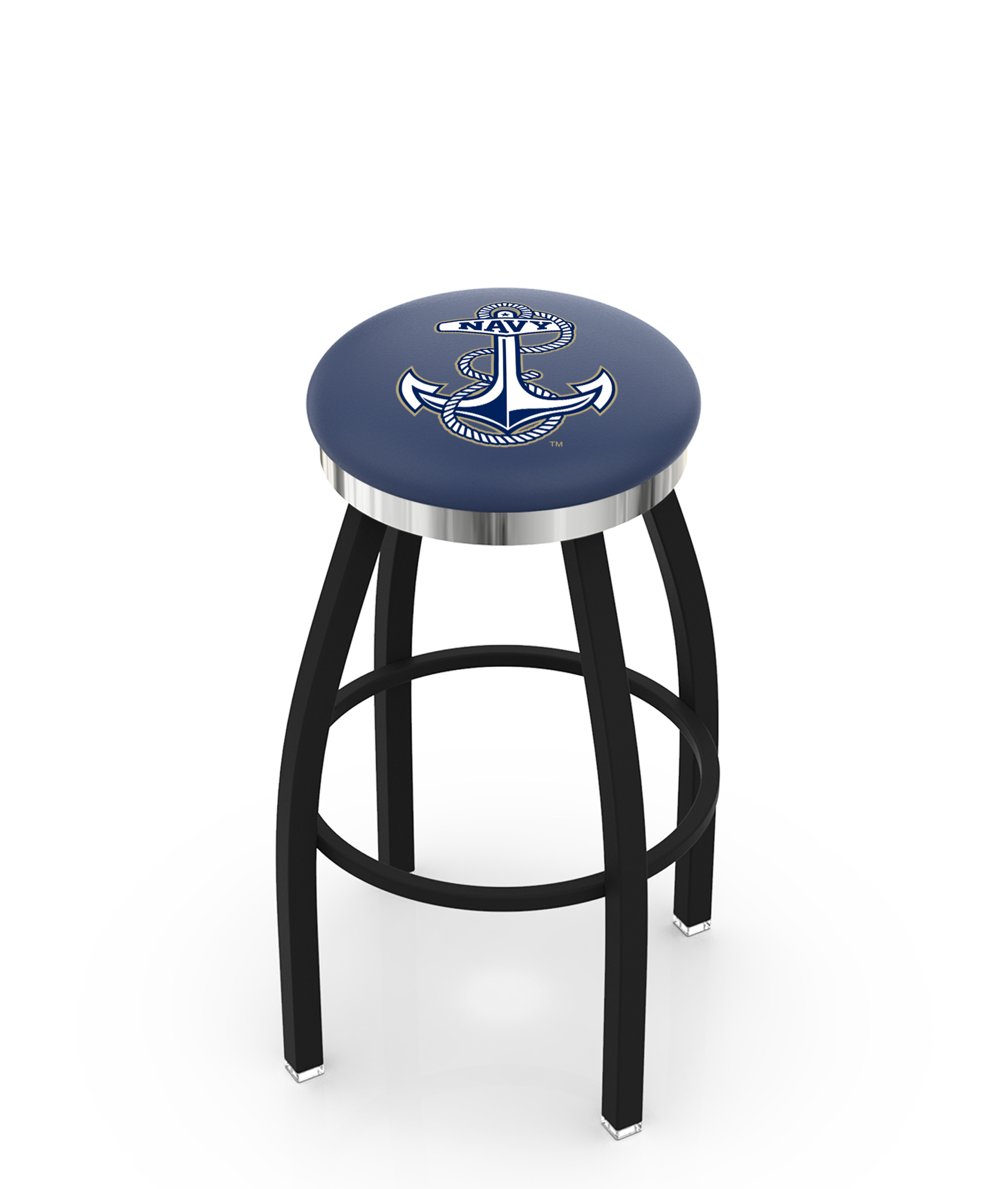 25" L8B2C - Black Wrinkle US Naval Academy (NAVY) Swivel Bar Stool with Chrome Accent Ring by  Company