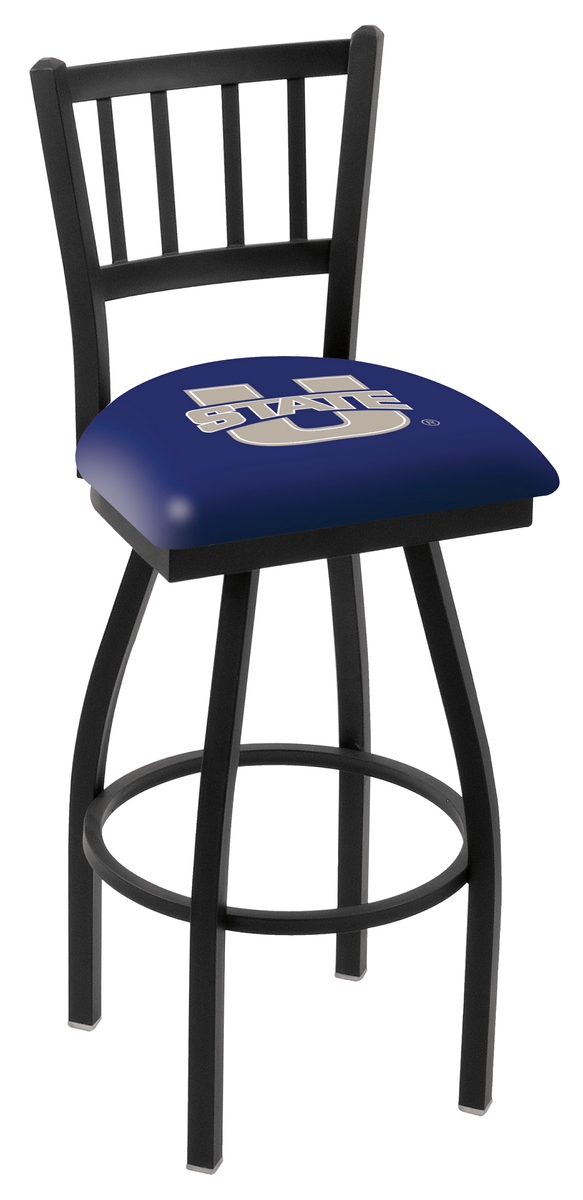 L018 - 30" Black Wrinkle Utah State Swivel Bar Stool with Jailhouse Style Back by  Co.