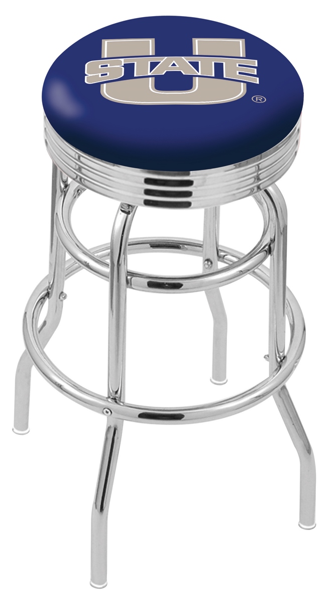 25" L7C3C - Chrome Double Ring Utah State Swivel Bar Stool with 2.5" Ribbed Accent Ring by  Company
