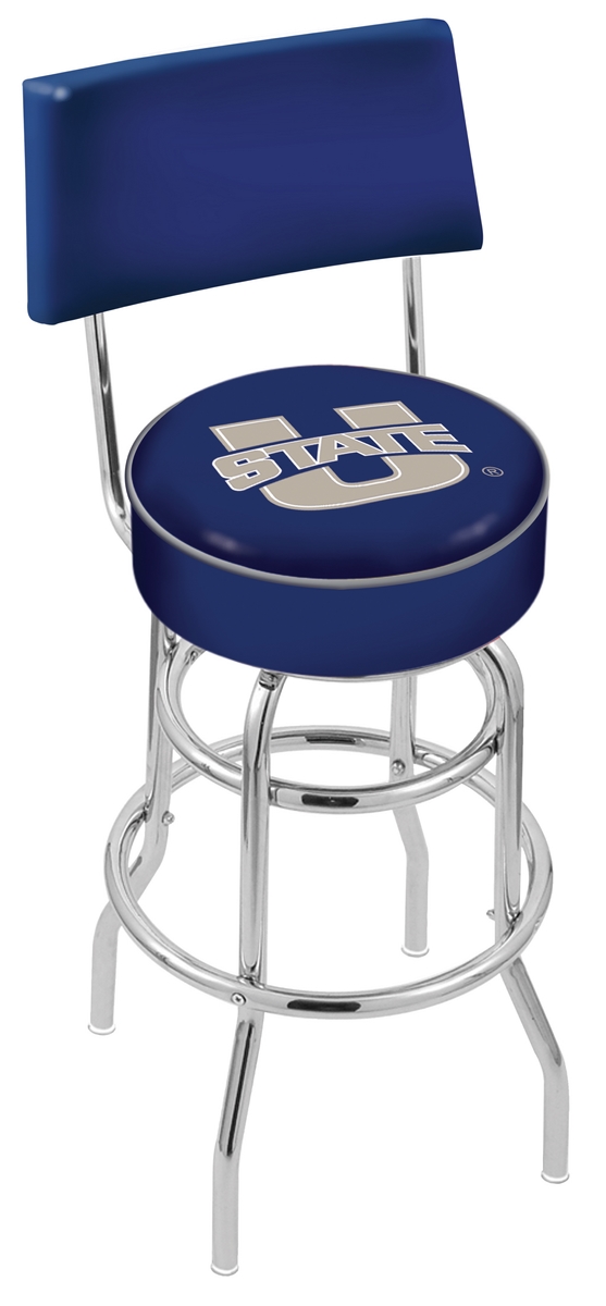 L7C430UtahSt 30 in. Chrome Double Ring Utah State Swivel Bar Stool With a Back
