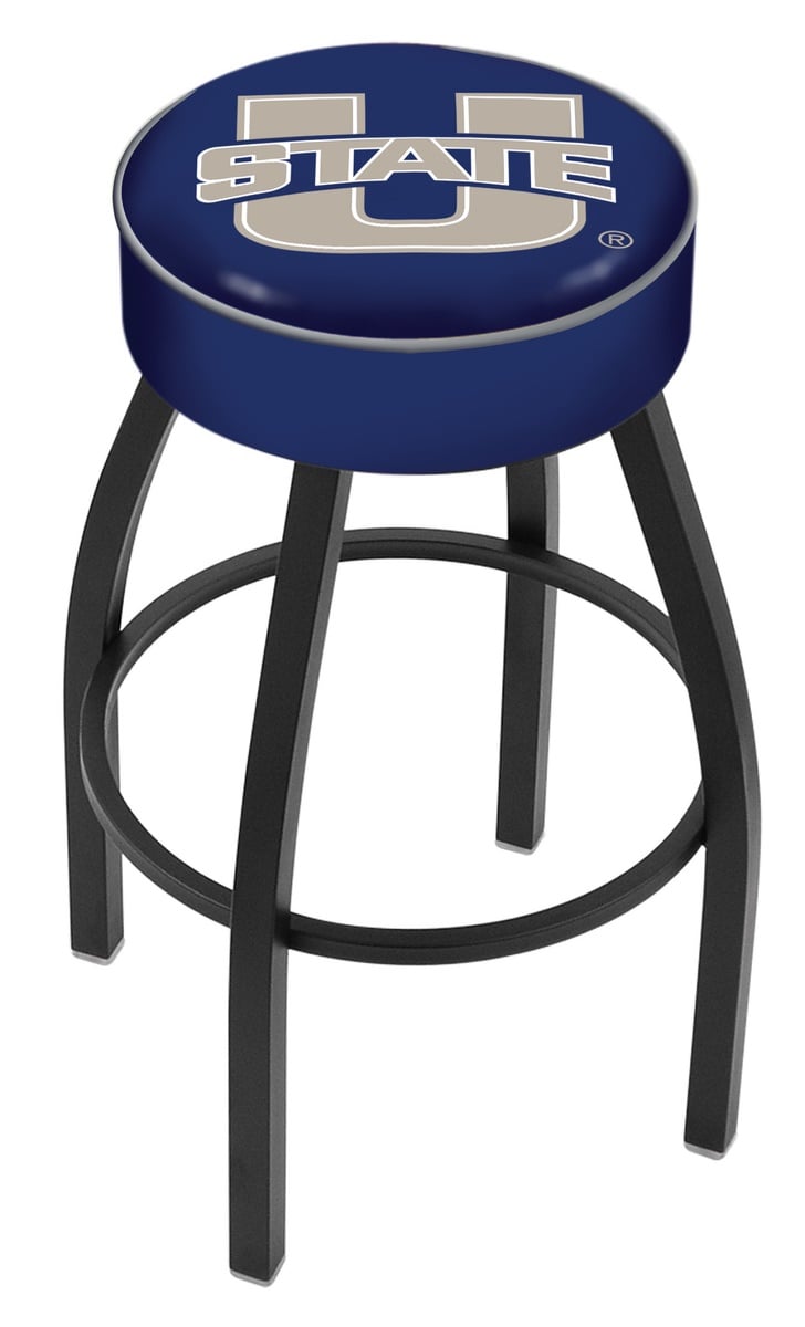 30" L8B1 - 4" Utah State Cushion Seat with Black Wrinkle Base Swivel Bar Stool by  Company