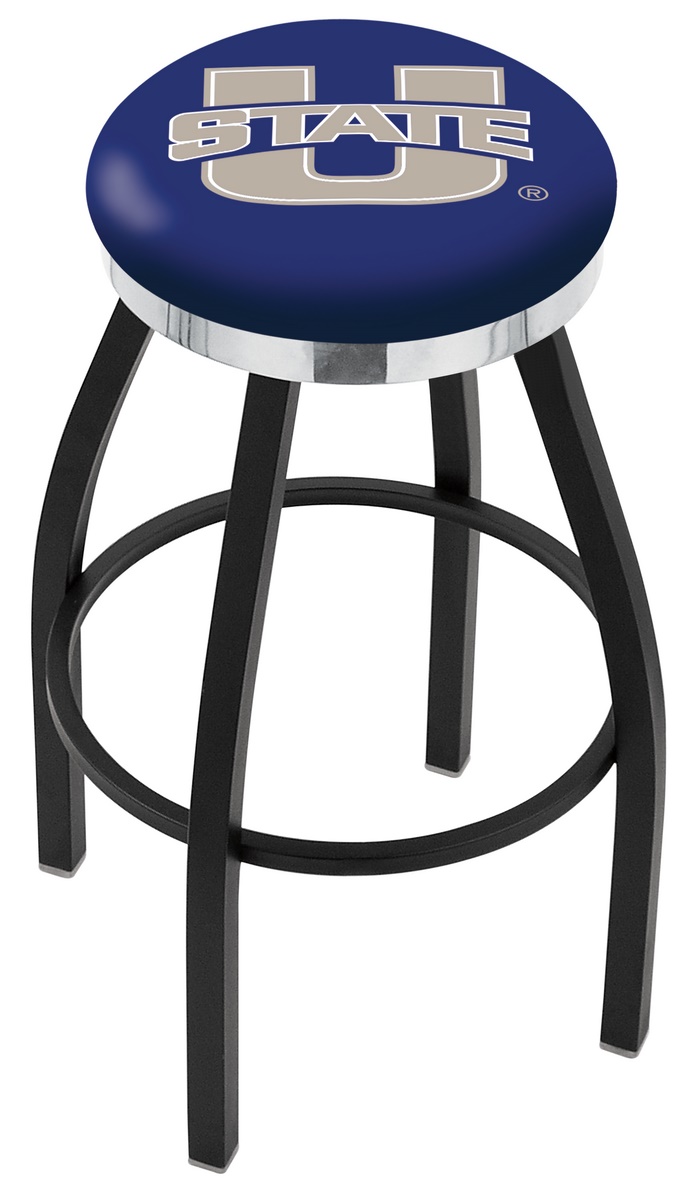 30" L8B2C - Black Wrinkle Utah State Swivel Bar Stool with Chrome Accent Ring by  Company