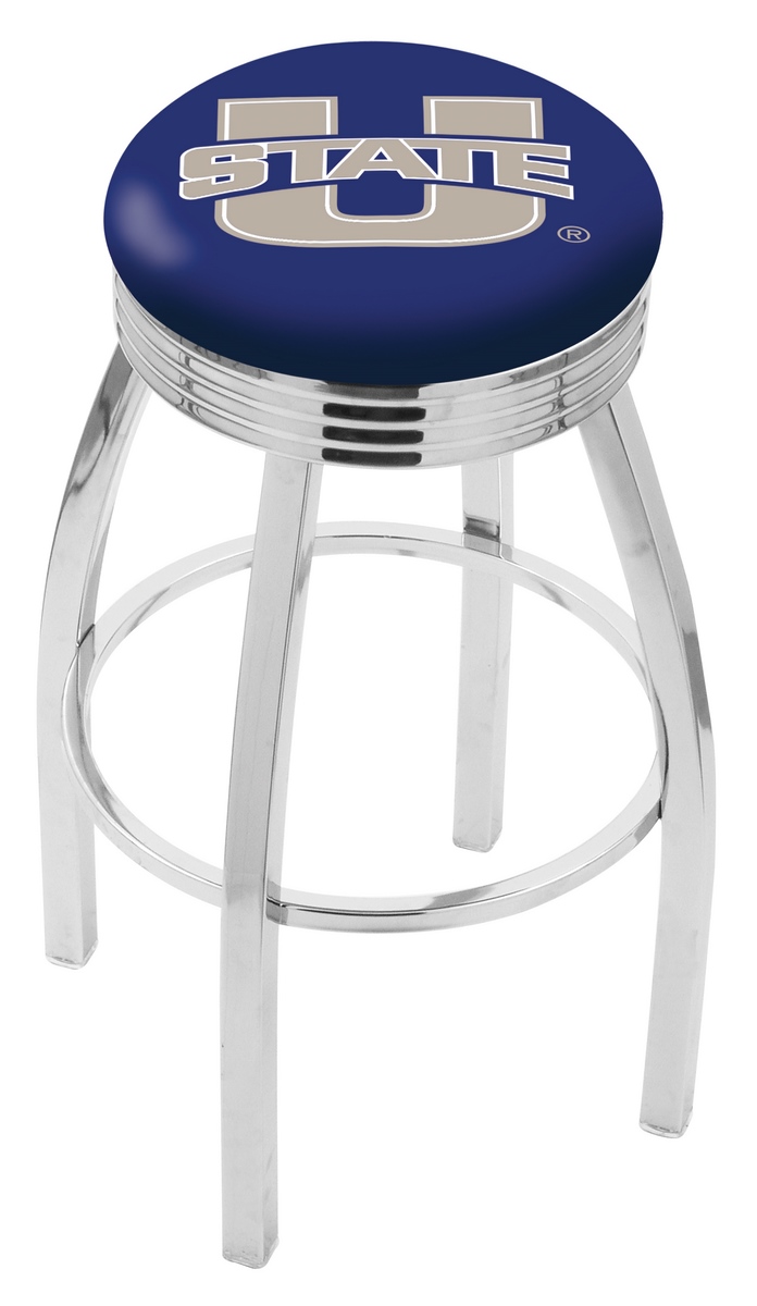 25" L8C3C - Chrome Utah State Swivel Bar Stool with 2.5" Ribbed Accent Ring by  Company
