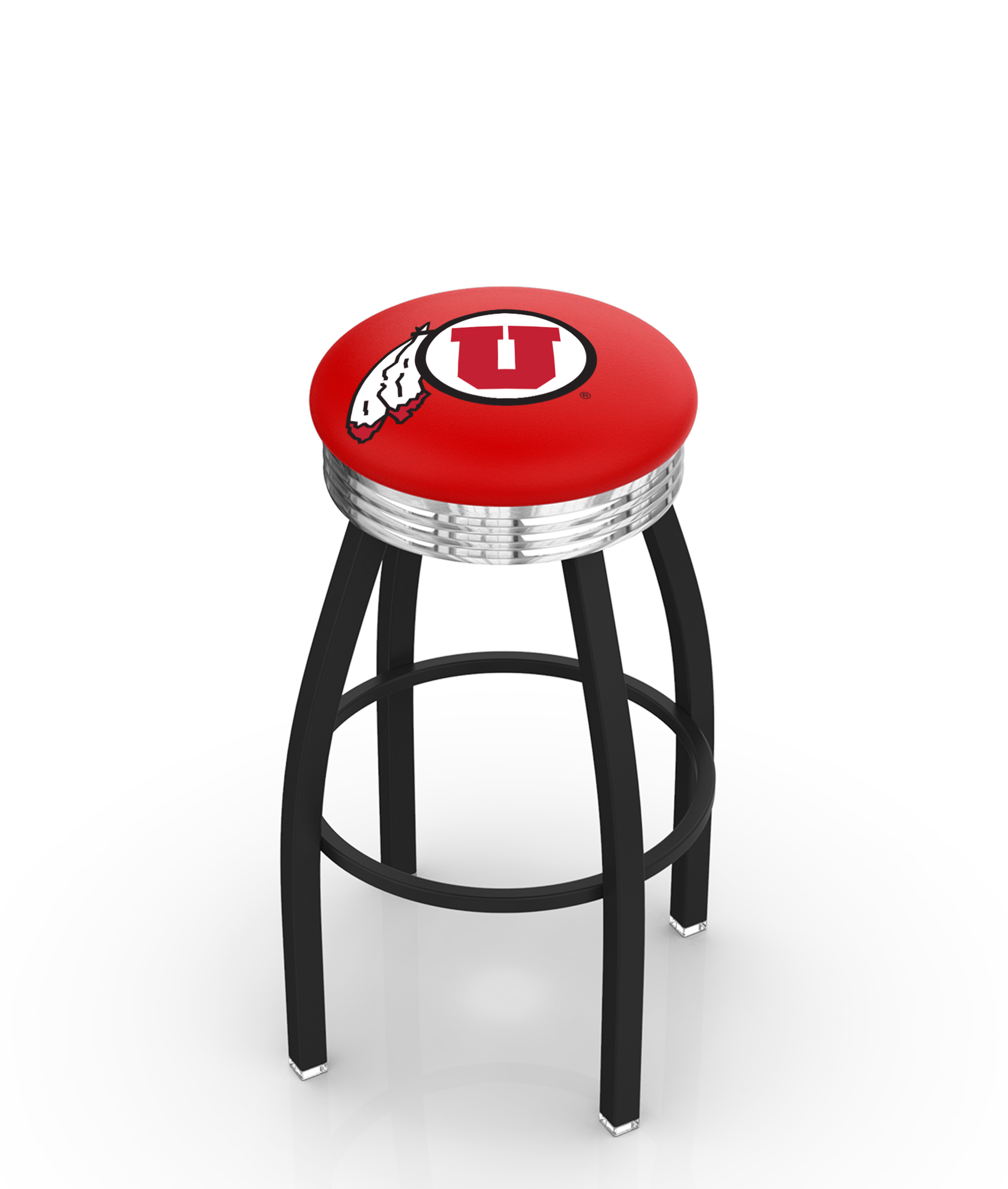 30" L8B3C - Black Wrinkle Utah Swivel Bar Stool with Chrome 2.5" Ribbed Accent Ring by  Company