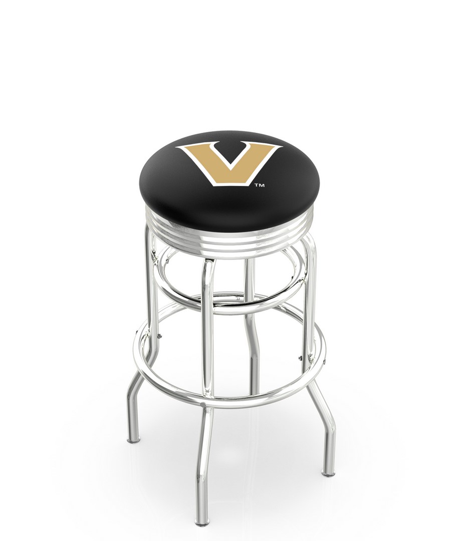 30" L7C3C - Chrome Double Ring Vanderbilt Swivel Bar Stool with 2.5" Ribbed Accent Ring by  Company
