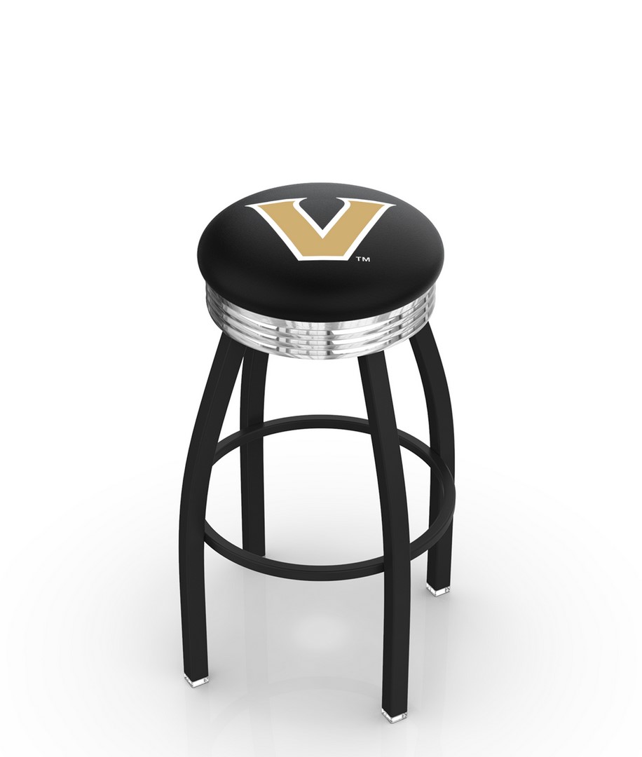 30" L8B3C - Black Wrinkle Vanderbilt Swivel Bar Stool with Chrome 2.5" Ribbed Accent Ring by  Company