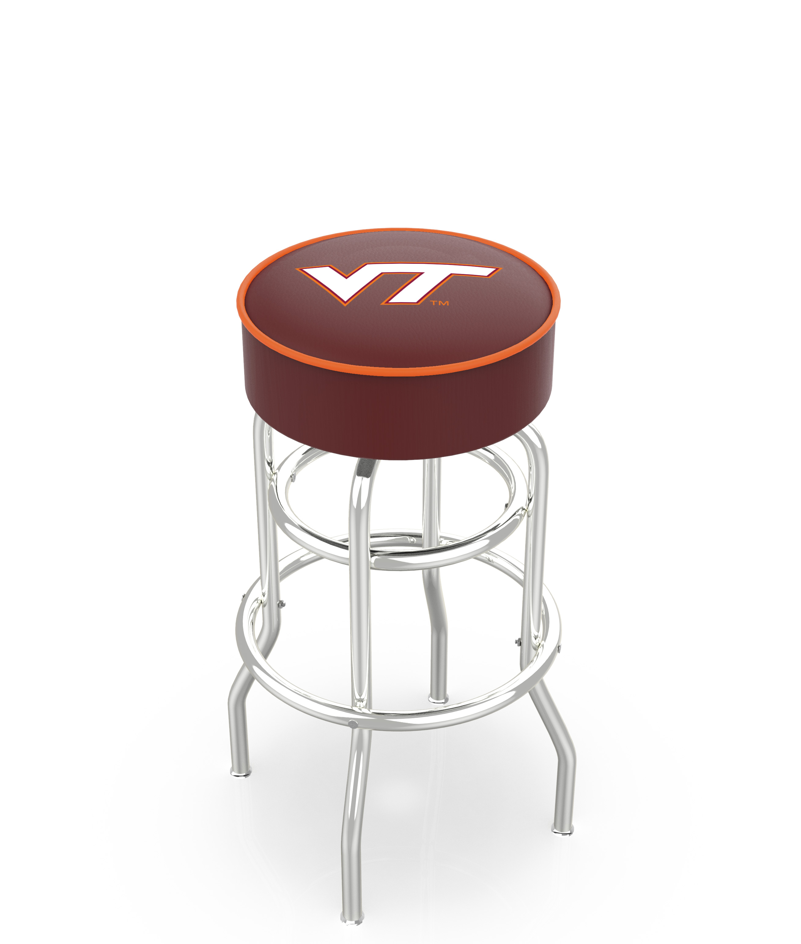 30" L7C1 - 4" Virginia Tech Cushion Seat with Double-Ring Chrome Base Swivel Bar Stool by  Company
