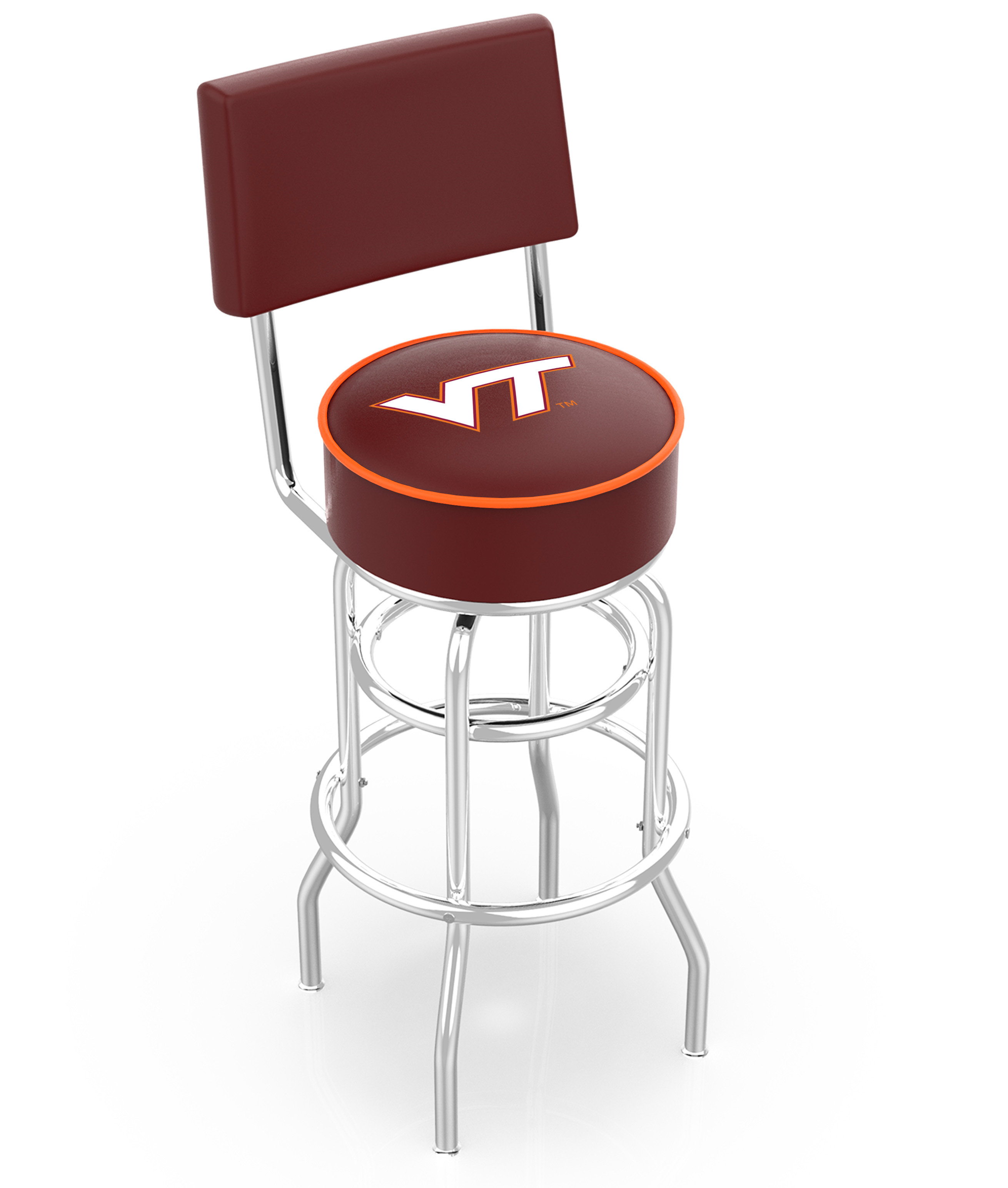 L7C430VATech 30 in. Chrome Double Ring Virginia Tech Swivel Bar Stool With a Back