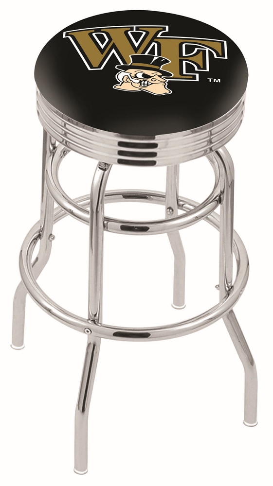 30" L7C3C - Chrome Double Ring Wake Forest Swivel Bar Stool with 2.5" Ribbed Accent Ring by  Company