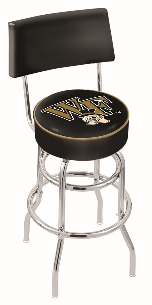 L7C425WakeFr 25 in. Chrome Double Ring Wake Forest Swivel Bar Stool With a Back