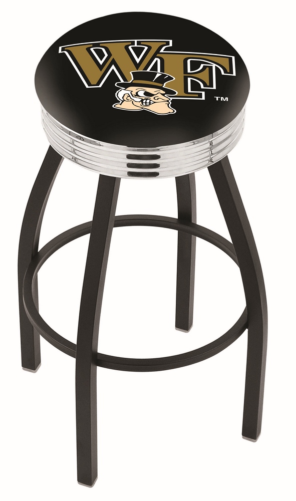25" L8B3C - Black Wrinkle Wake Forest Swivel Bar Stool with Chrome 2.5" Ribbed Accent Ring by  Company