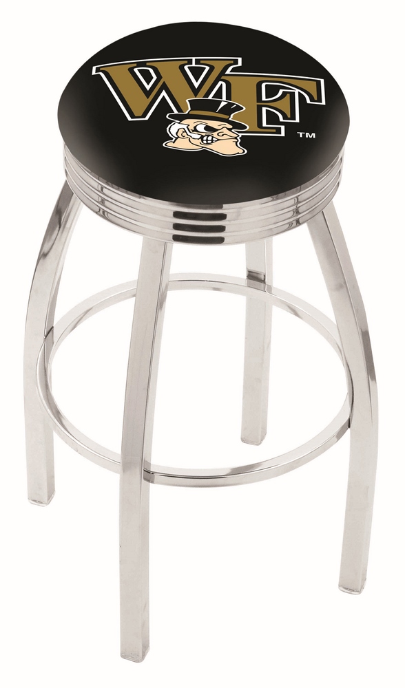 30" L8C3C - Chrome Wake Forest Swivel Bar Stool with 2.5" Ribbed Accent Ring by  Company