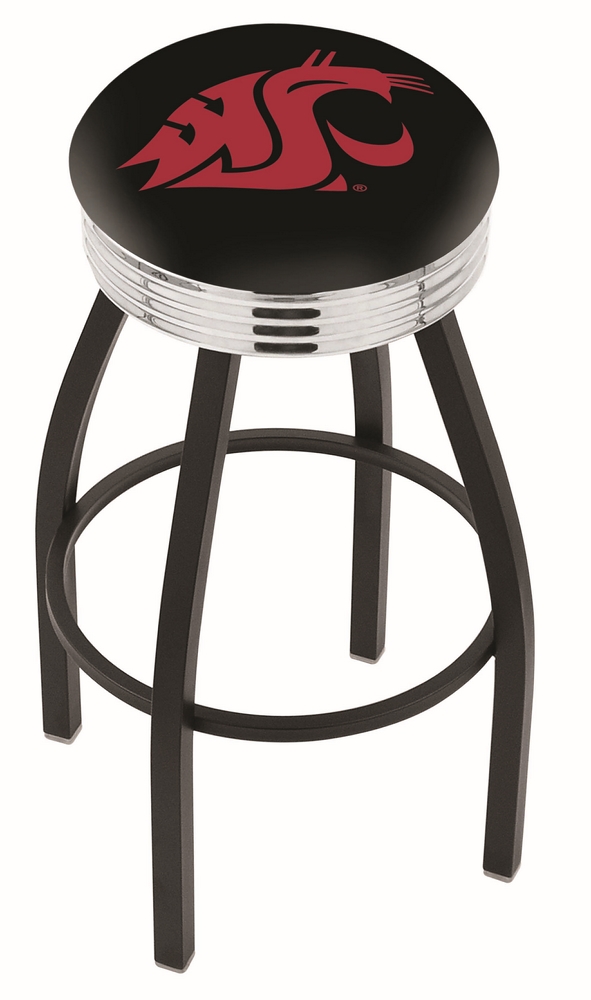 30" L8B3C - Black Wrinkle Washington State Swivel Bar Stool with Chrome 2.5" Ribbed Accent Ring by  Company
