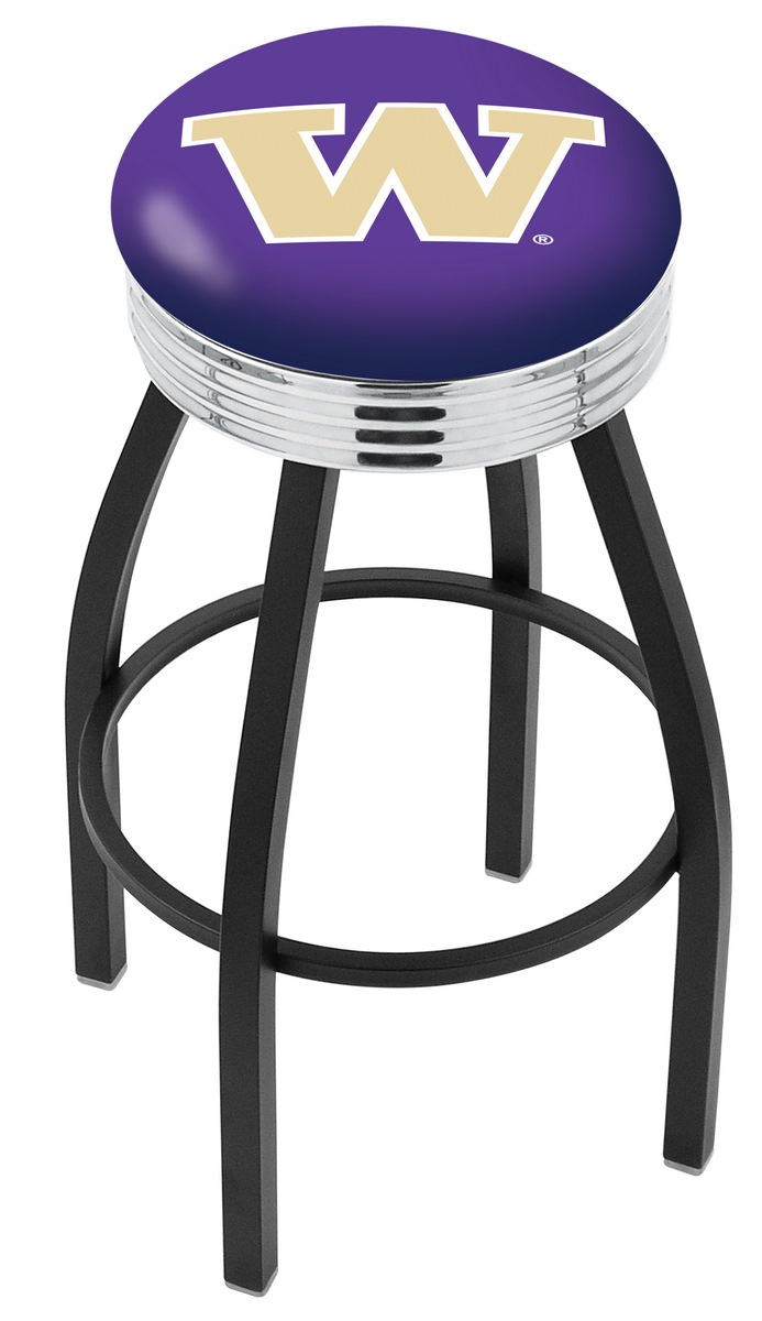 25" L8B3C - Black Wrinkle Washington Swivel Bar Stool with Chrome 2.5" Ribbed Accent Ring by  Company