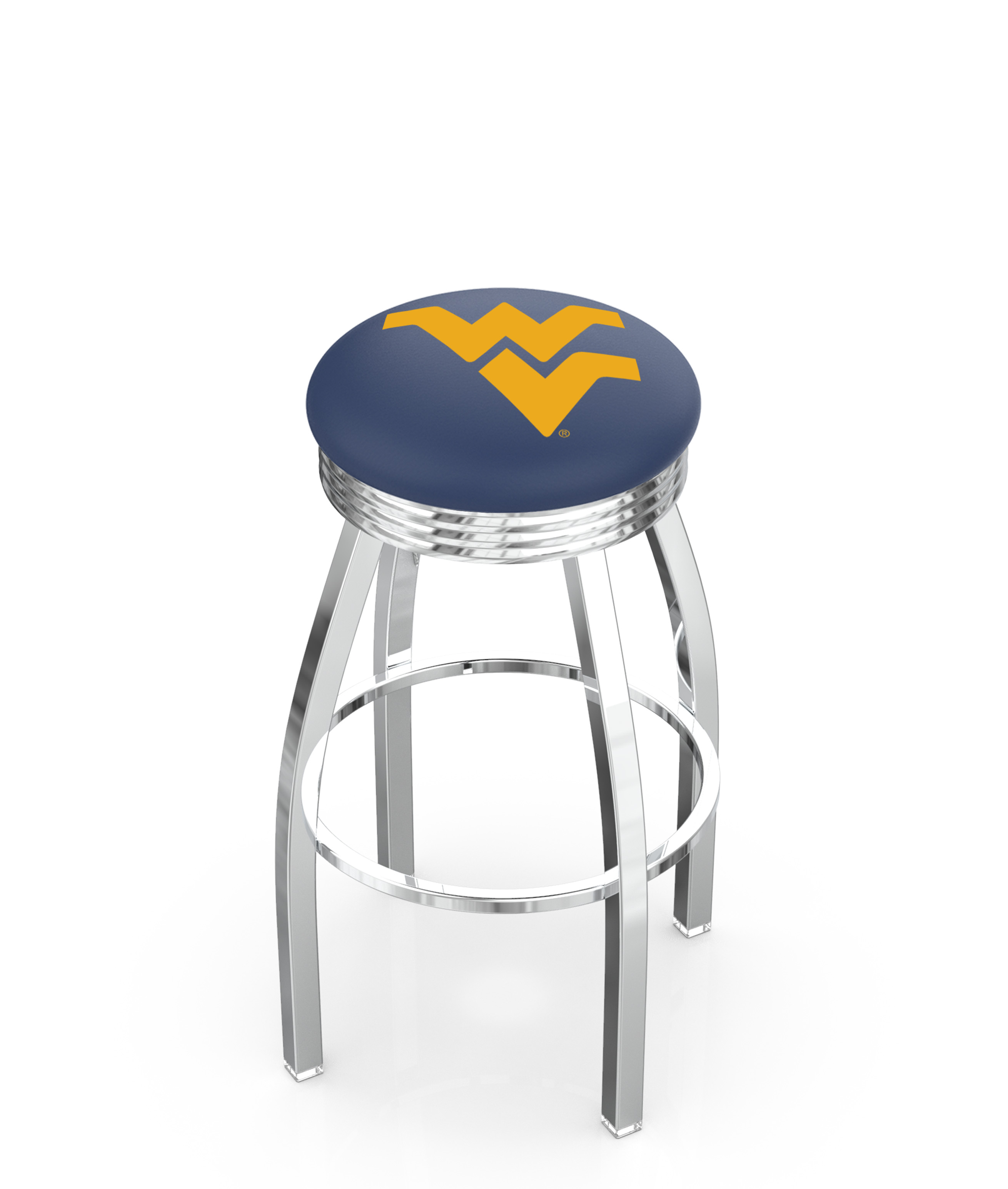 30" L8C3C - Chrome West Virginia Swivel Bar Stool with 2.5" Ribbed Accent Ring by  Company