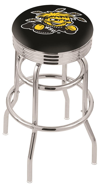 30" L7C3C - Chrome Double Ring Wichita State Swivel Bar Stool with 2.5" Ribbed Accent Ring by  Company