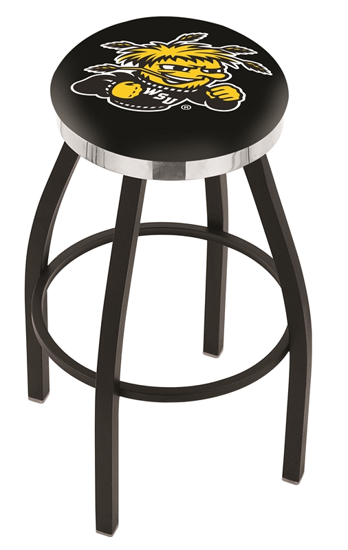 30" L8B2C - Black Wrinkle Wichita State Swivel Bar Stool with Chrome Accent Ring by  Company