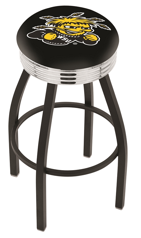 25" L8B3C - Black Wrinkle Wichita State Swivel Bar Stool with Chrome 2.5" Ribbed Accent Ring by  Company