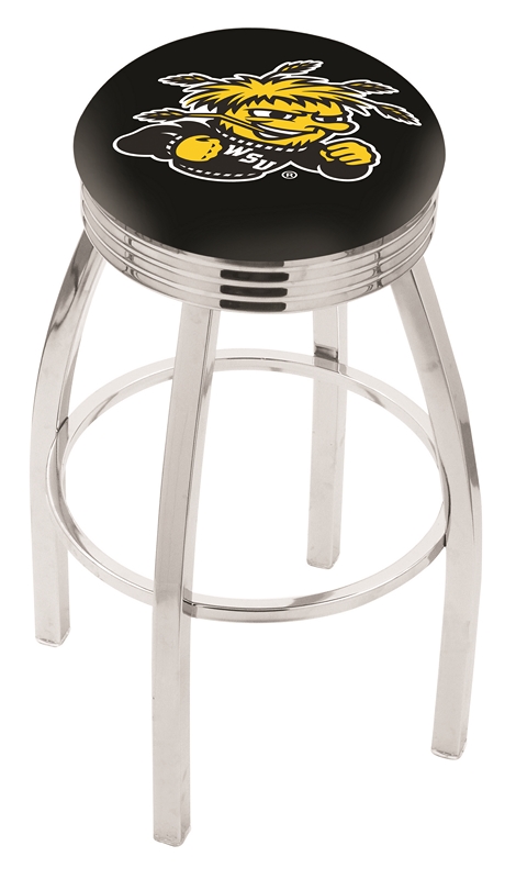 25" L8C3C - Chrome Wichita State Swivel Bar Stool with 2.5" Ribbed Accent Ring by  Company