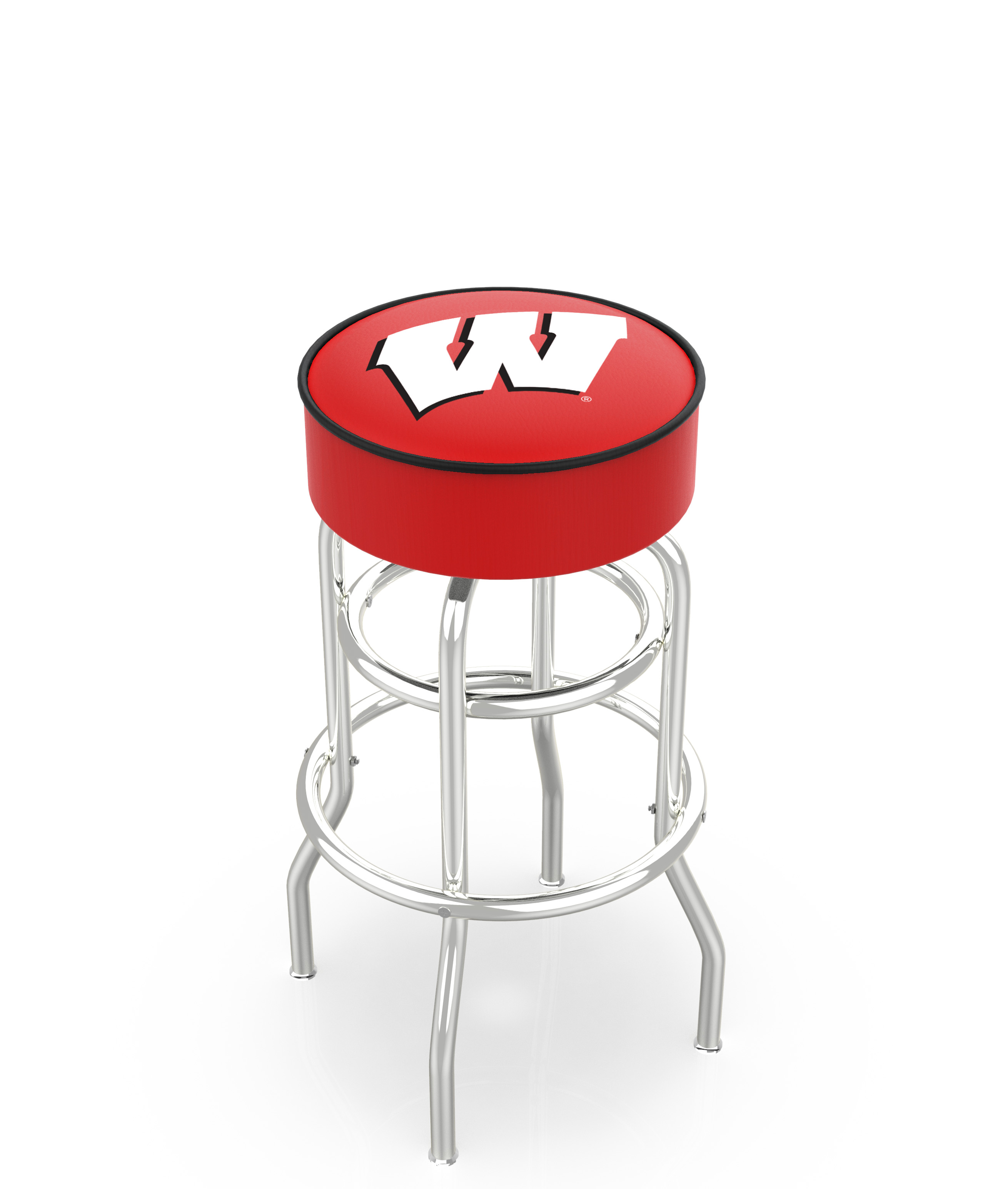 25" L7C1 - 4" Wisconsin "W" Cushion Seat with Double-Ring Chrome Base Swivel Bar Stool by  Company