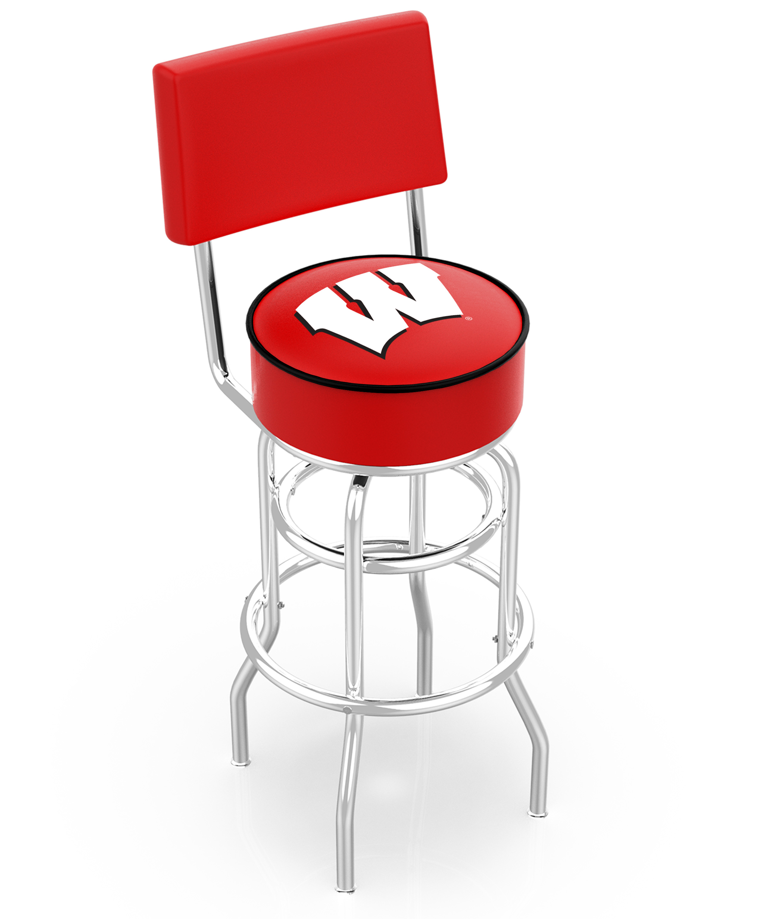 L7C430Wisc-W 30 in. Chrome Double Ring Wisconsin W Swivel Bar Stool With a Back