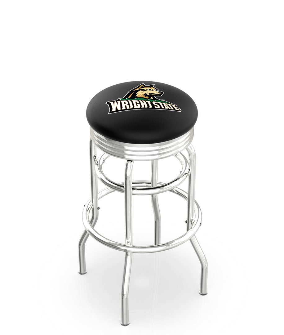 30" L7C3C - Chrome Double Ring Wright State Swivel Bar Stool with 2.5" Ribbed Accent Ring by  Company
