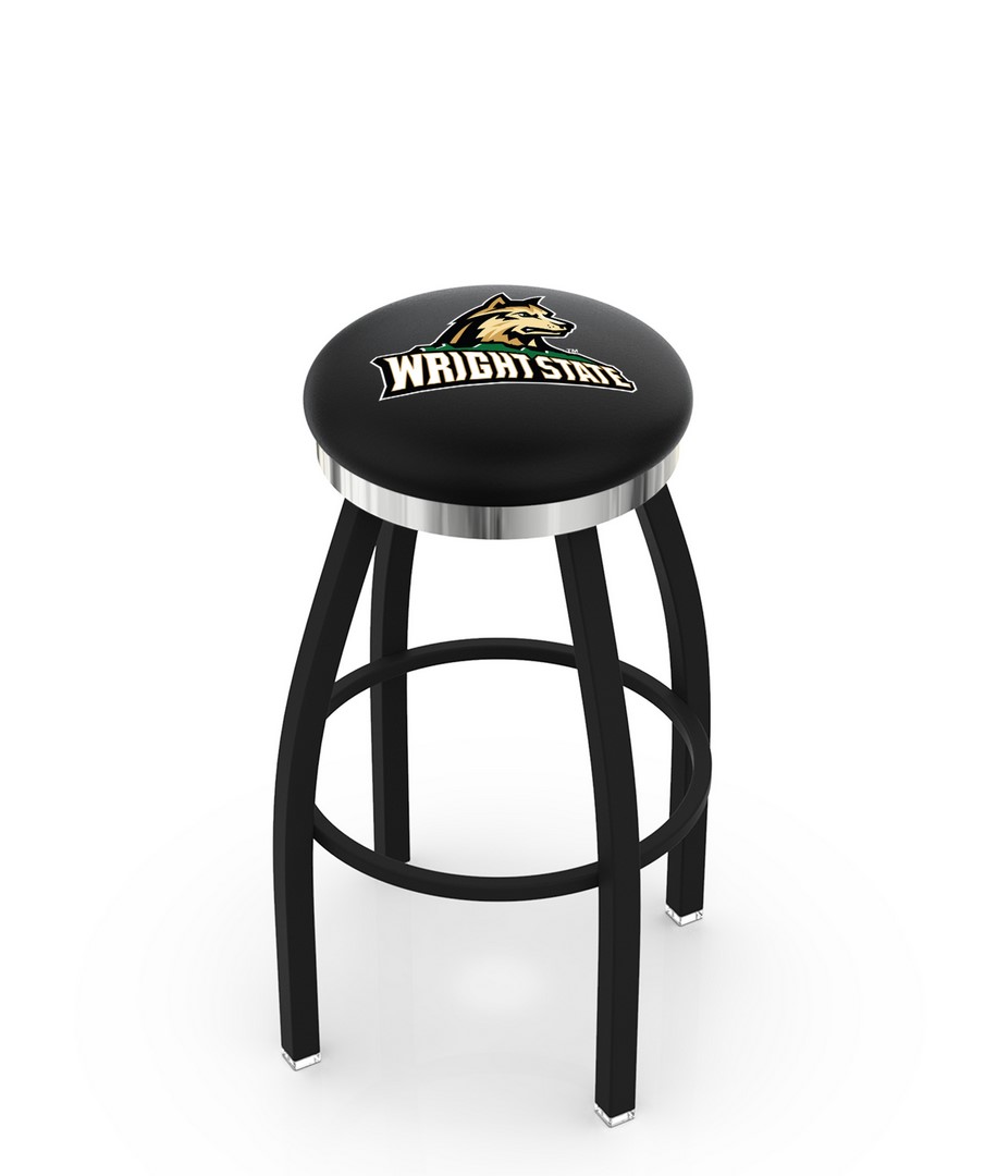 25" L8B2C - Black Wrinkle Wright State Swivel Bar Stool with Chrome Accent Ring by  Company