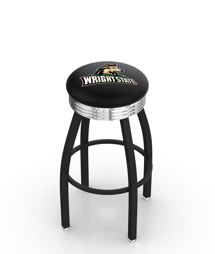 30" L8B3C - Black Wrinkle Wright State Swivel Bar Stool with Chrome 2.5" Ribbed Accent Ring by  Company