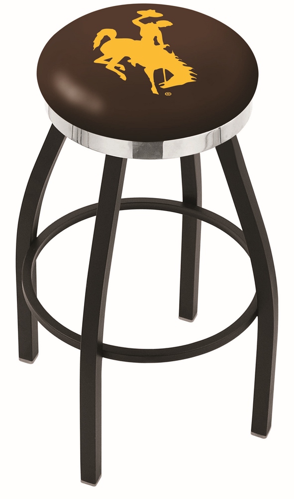 30" L8B2C - Black Wrinkle Wyoming Swivel Bar Stool with Chrome Accent Ring by  Company